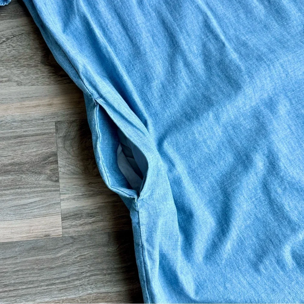 J.Crew Edie Chambray Ruffle Shift Cotton Yoke Dress –With Pockets -‎  Size 4